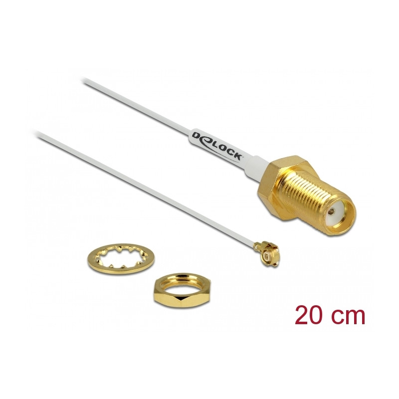 Delock Antennenkabel SMA Buchse zum Einbau zu I-PEX Inc., MHF® II Stecker 0.81 20 cm Gewindelänge 10 mm