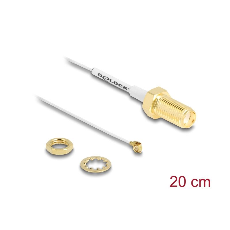 Delock Antennenkabel SMA Buchse zum Einbau zu I-PEX Inc., MHF® III Stecker 0.81 20 cm Gewindelänge 10 mm