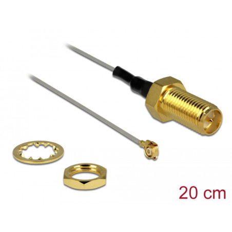 Delock Antennenkabel RP-SMA Buchse zum Einbau zu I-PEX Inc., MHF® III Stecker 0.81 20 cm Gewindelänge 10 mm