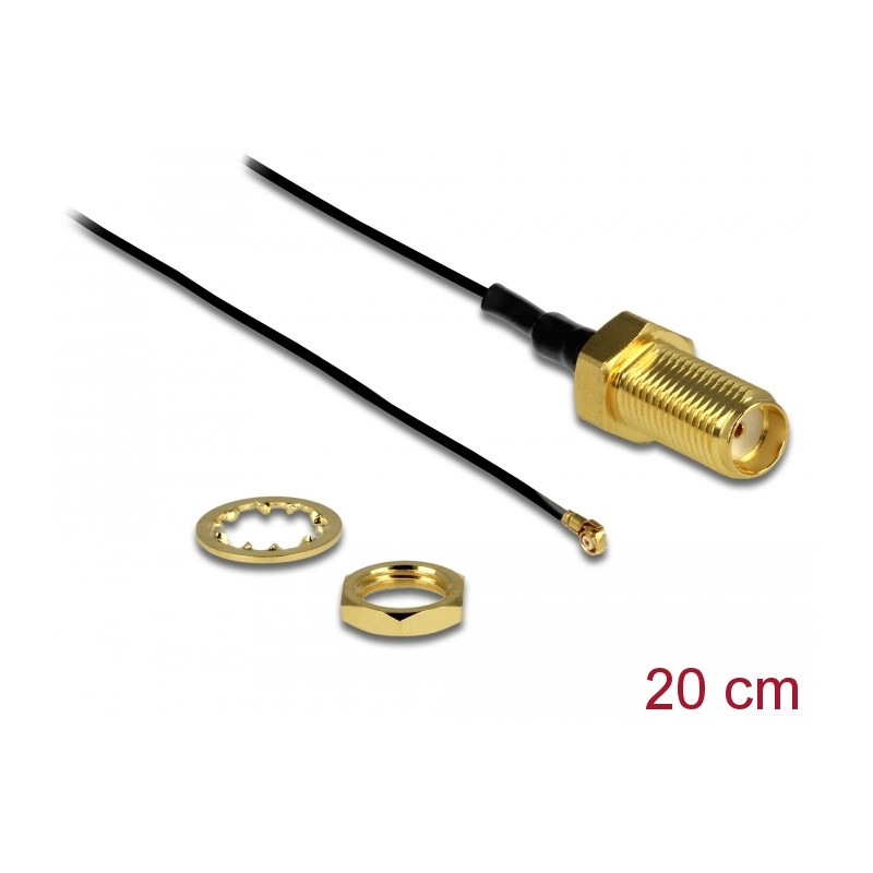 Delock Antennenkabel SMA Buchse zum Einbau zu I-PEX Inc., MHF® 4 Stecker 0.81 20 cm Gewindelänge 10 mm