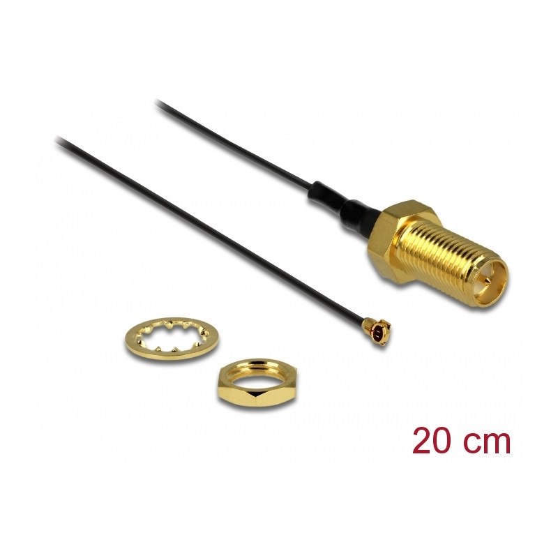 Delock Antennenkabel RP-SMA Buchse zum Einbau zu I-PEX Inc., MHF® 4 Stecker 0.81 20 cm Gewindelänge 10 mm