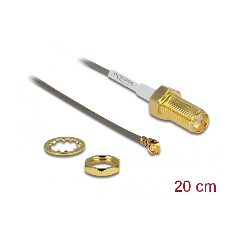 Delock Antennenkabel SMA Buchse zum Einbau zu I-PEX Inc., MHF® I Stecker 1.37 20 cm Gewindelänge 10 mm