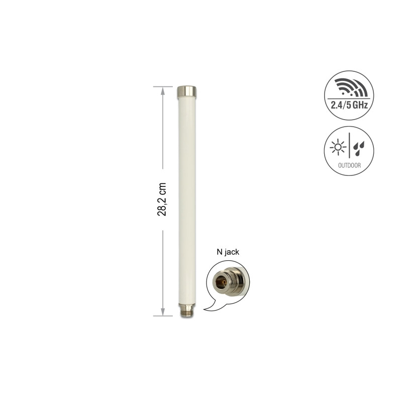Delock WLAN 802.11 ac/a/h/b/g/n Antenne N Buchse 6 - 8 dBi 28 cm omnidirektional starr outdoor weiß
