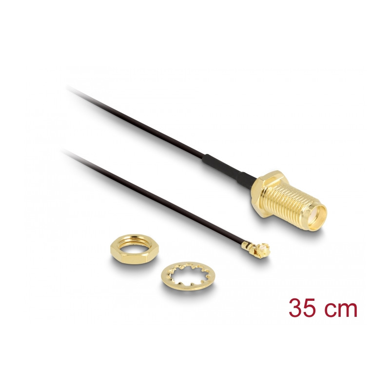Delock Antennenkabel SMA Buchse zum Einbau zu I-PEX Inc., MHF® I Stecker 1.37 35 cm Gewindelänge 10 mm