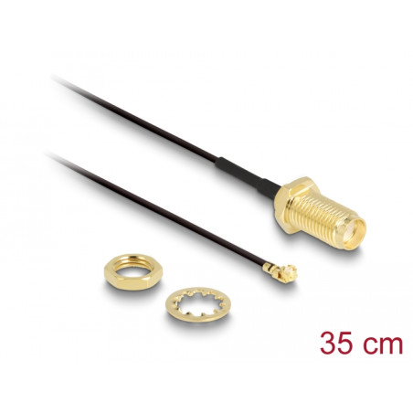 Delock Antennenkabel SMA Buchse zum Einbau zu I-PEX Inc., MHF® I Stecker 1.37 35 cm Gewindelänge 10 mm