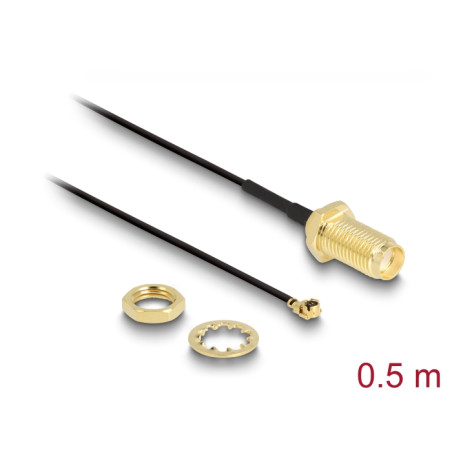 Delock Antennenkabel SMA Buchse zum Einbau zu I-PEX Inc., MHF® I Stecker 1.37 50 cm Gewindelänge 10 mm