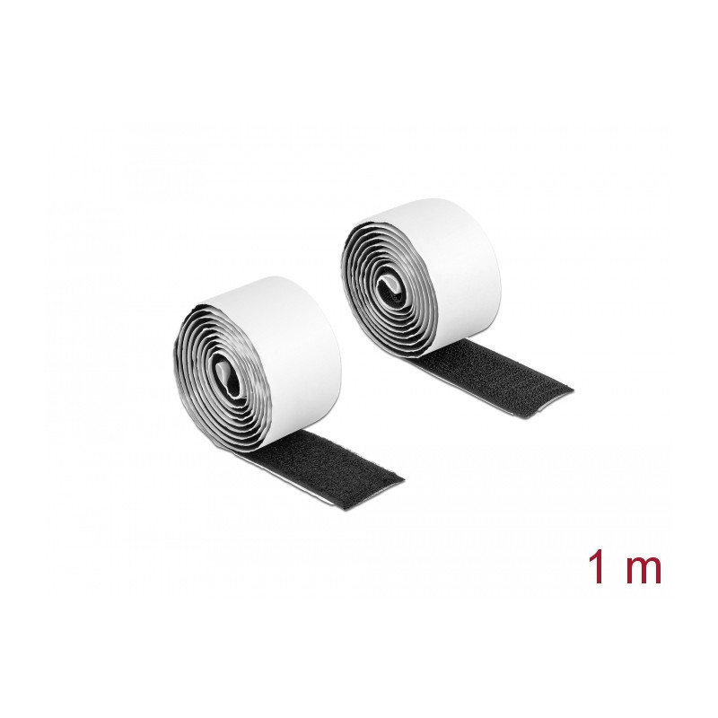 Delock Klettband selbstklebend mit Haft- und Flauschband L 1 m x B 25 mm schwarz