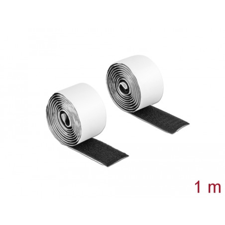 Delock Klettband selbstklebend mit Haft- und Flauschband L 1 m x B 25 mm schwarz