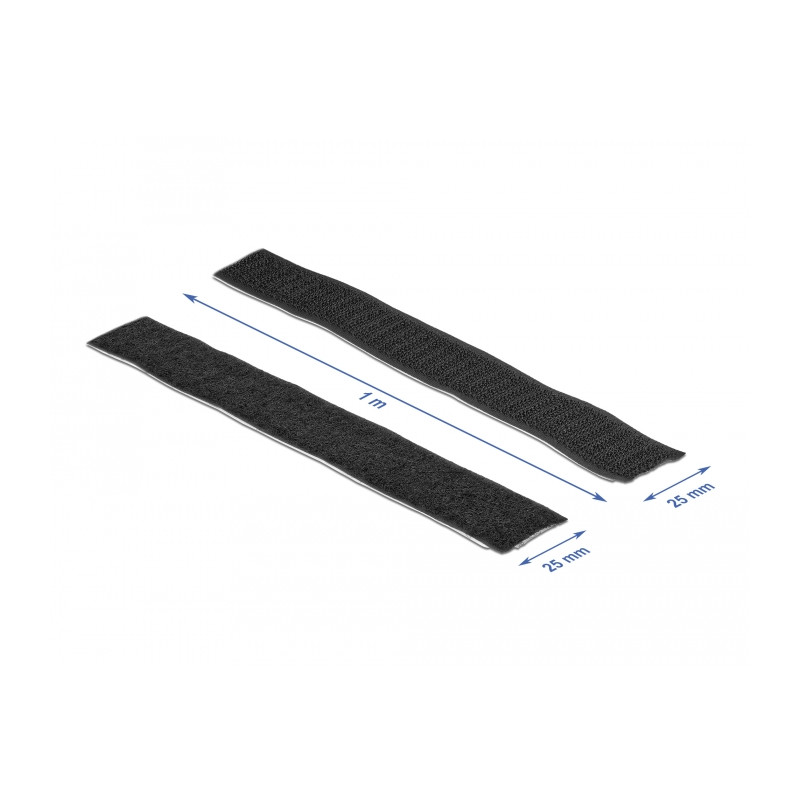 Delock Klettband selbstklebend mit Haft- und Flauschband L 1 m x B 25 mm schwarz