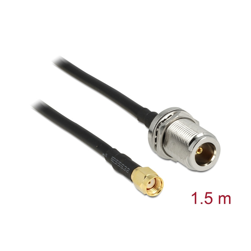 Delock Antennenkabel RP-SMA Stecker - N Buchse zum Einbau 1,5 m
