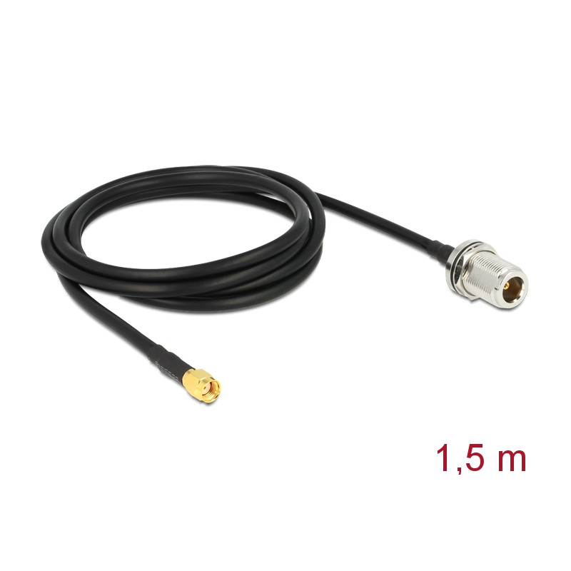 Delock Antennenkabel RP-SMA Stecker - N Buchse zum Einbau 1,5 m