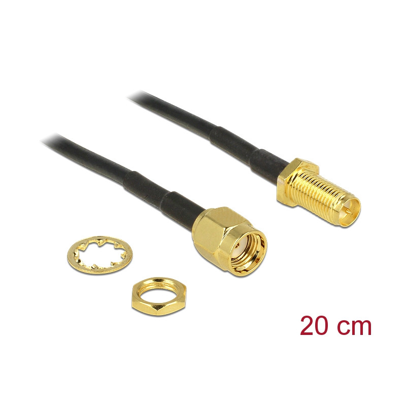 Delock Antennenkabel RP-SMA Stecker - RP-SMA Buchse zum Einbau 200 mm