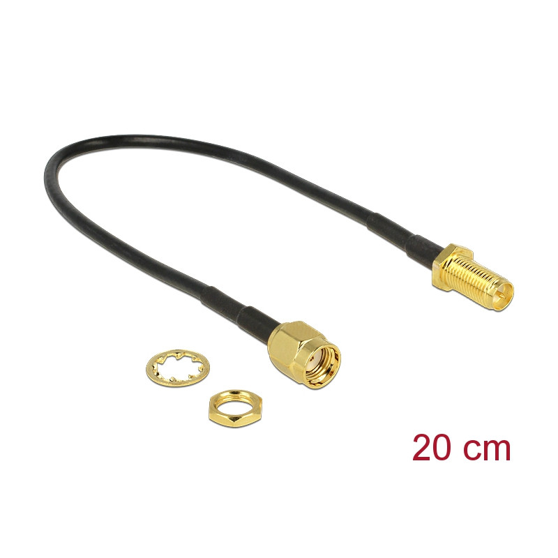 Delock Antennenkabel RP-SMA Stecker - RP-SMA Buchse zum Einbau 200 mm