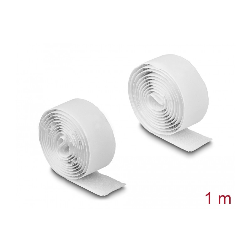 Delock Klettband selbstklebend mit Haft- und Flauschband L 1 m x B 20 mm weiß