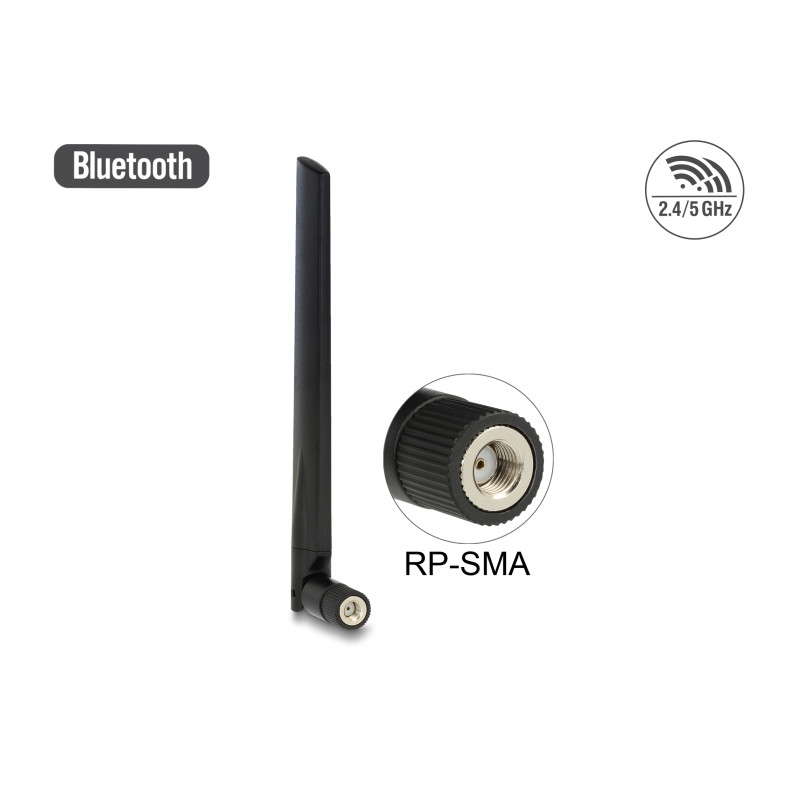 Delock WLAN 802.11 ac/a/h/b/g/n Antenne RP-SMA Stecker 3 - 5 dBi omnidirektional mit Kippgelenk schwarz