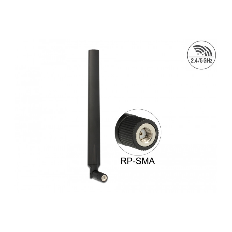Delock WLAN 802.11 ac/a/h/b/g/n Antenne RP-SMA Stecker 5 - 7 dBi omnidirektional mit Kippgelenk schwarz