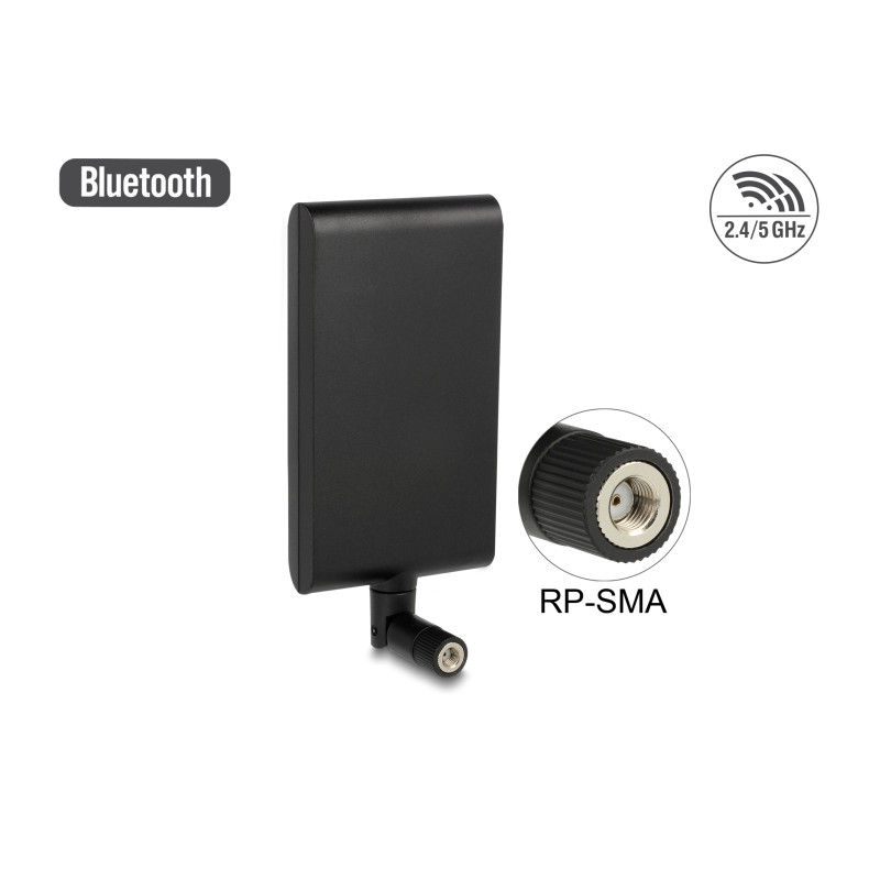 Delock WLAN 802.11 ac/a/h/b/g/n Antenne RP-SMA Stecker 7,5 - 10 dBi direktional mit Kippgelenk schwarz