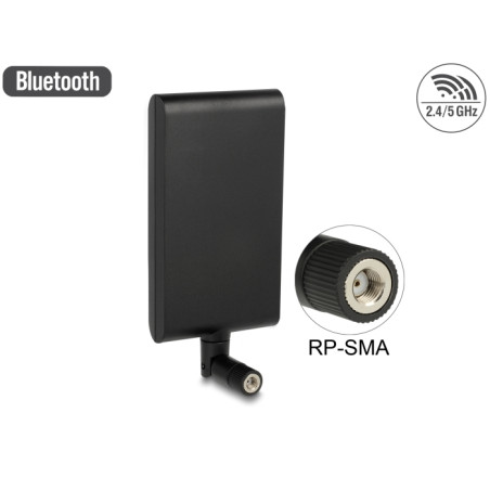 Delock WLAN 802.11 ac/a/h/b/g/n Antenne RP-SMA Stecker 7,5 - 10 dBi direktional mit Kippgelenk schwarz