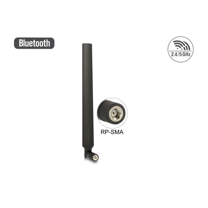 Delock WLAN 802.11 ac/a/h/b/g/n Antenne RP-SMA Stecker 5 - 7 dBi omnidirektional drehbar mit Kippgelenk schwarz