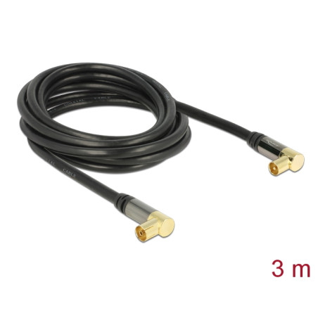 Delock Antennenkabel IEC Stecker gewinkelt - IEC Buchse gewinkelt RG-6/U 3 m schwarz