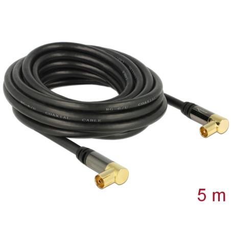 Delock Antennenkabel IEC Stecker gewinkelt - IEC Buchse gewinkelt RG-6/U 5 m schwarz
