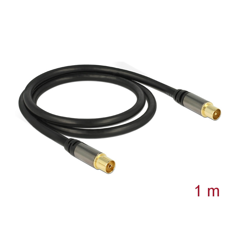 Delock Antennenkabel IEC Stecker - IEC Buchse RG-6/U 1 m schwarz