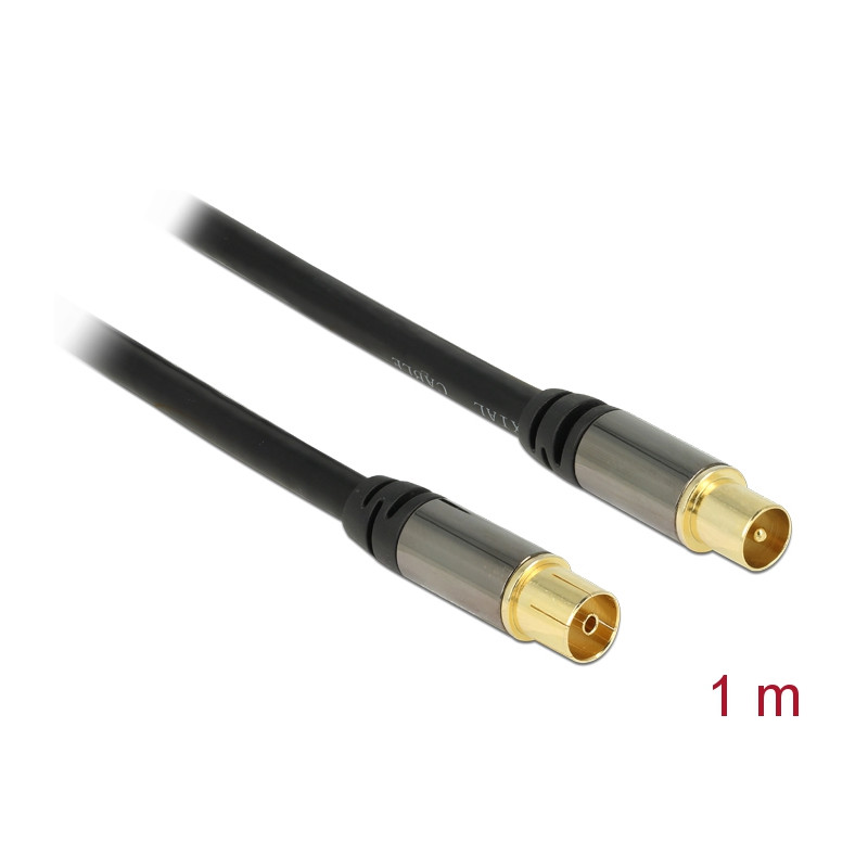 Delock Antennenkabel IEC Stecker - IEC Buchse RG-6/U 1 m schwarz