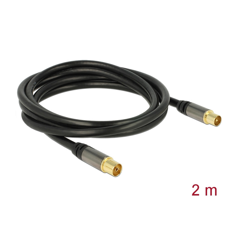 Delock Antennenkabel IEC Stecker - IEC Buchse RG-6/U 2 m schwarz