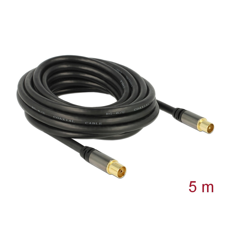 Delock Antennenkabel IEC Stecker - IEC Buchse RG-6/U 5 m schwarz