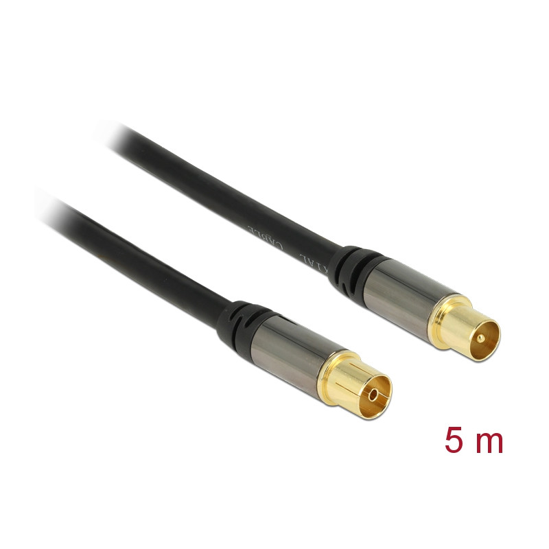 Delock Antennenkabel IEC Stecker - IEC Buchse RG-6/U 5 m schwarz
