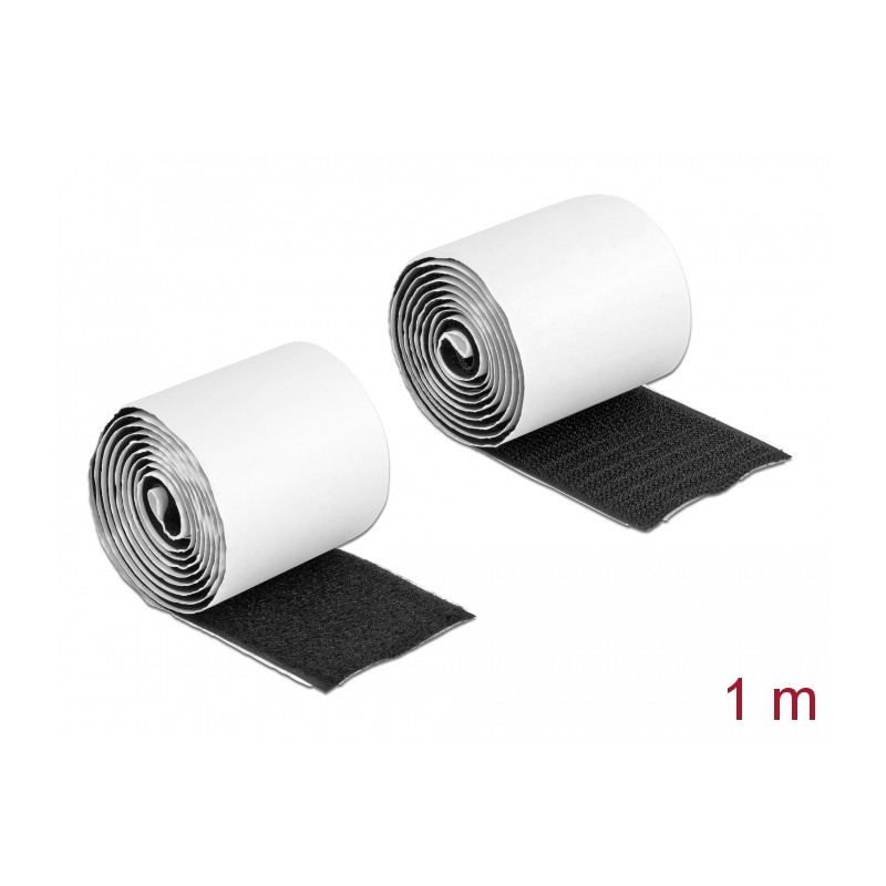 Delock Klettband selbstklebend mit Haft- und Flauschband L 1 m x B 50 mm schwarz