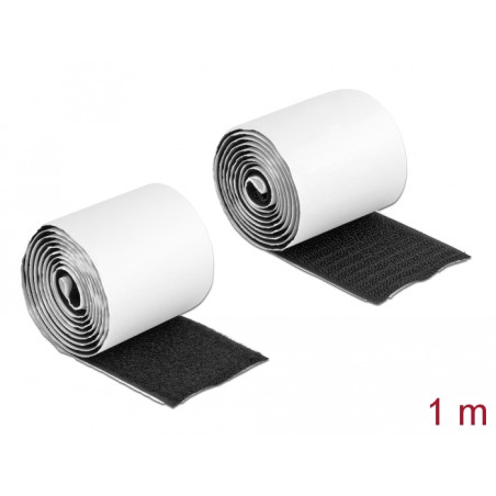 Delock Klettband selbstklebend mit Haft- und Flauschband L 1 m x B 50 mm schwarz