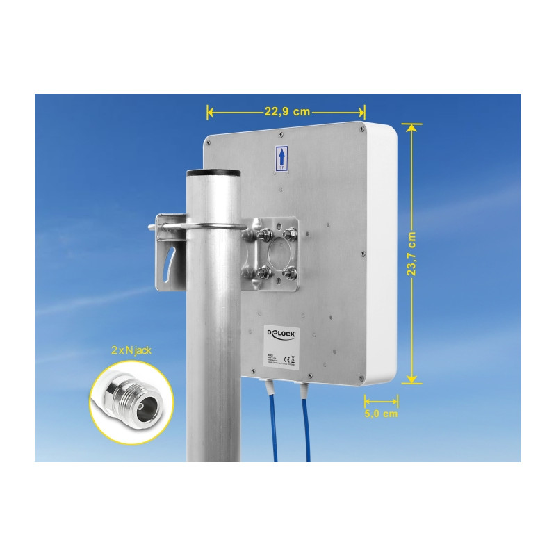 Delock LTE MIMO Antenne 2 x N Buchse 8 dBi direktional mit Anschlusskabel RG-402 37 cm outdoor beige
