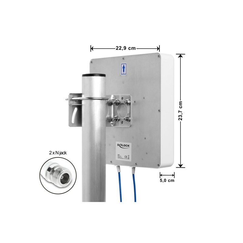 Delock LTE MIMO Antenne 2 x N Buchse 8 dBi direktional mit Anschlusskabel RG-402 37 cm outdoor beige