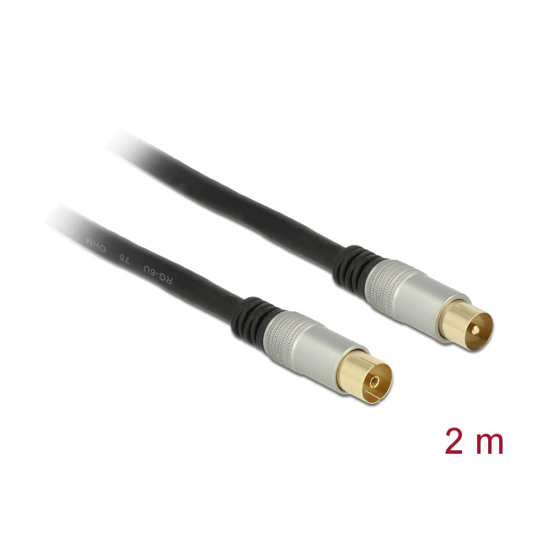 Delock Antennenkabel IEC Stecker - IEC Buchse RG-6/U quad shield 2 m schwarz Premium