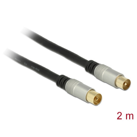 Delock Antennenkabel IEC Stecker - IEC Buchse RG-6/U quad shield 2 m schwarz Premium