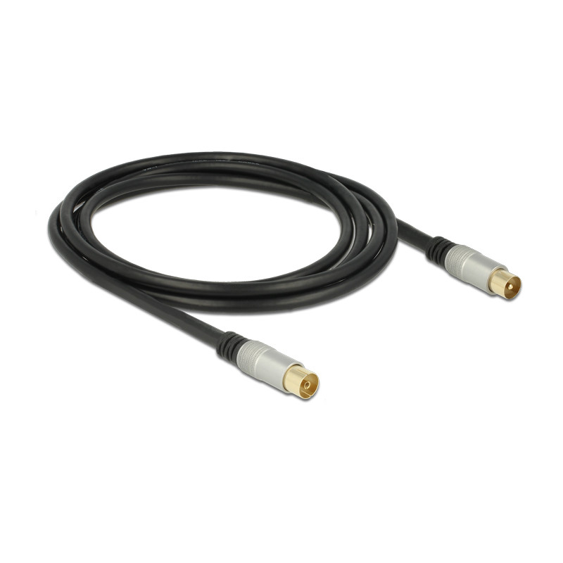 Delock Antennenkabel IEC Stecker - IEC Buchse RG-6/U quad shield 2 m schwarz Premium