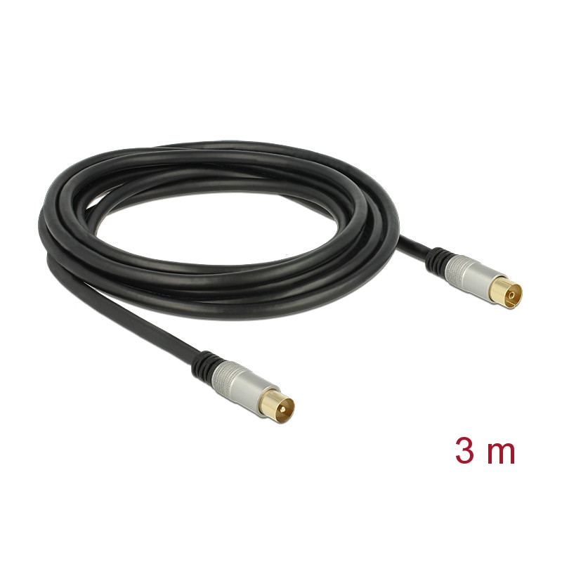 Delock Antennenkabel IEC Stecker - IEC Buchse RG-6/U quad shield 3 m schwarz Premium