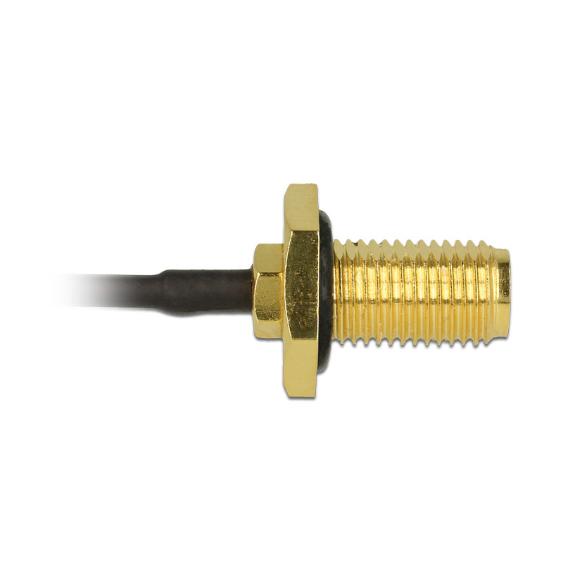 Delock Antennenkabel SMA Buchse zum Einbau zu I-PEX Inc., MHF® I Stecker 1.13 10 cm Gewindelänge 10 mm spritzwassergeschützt