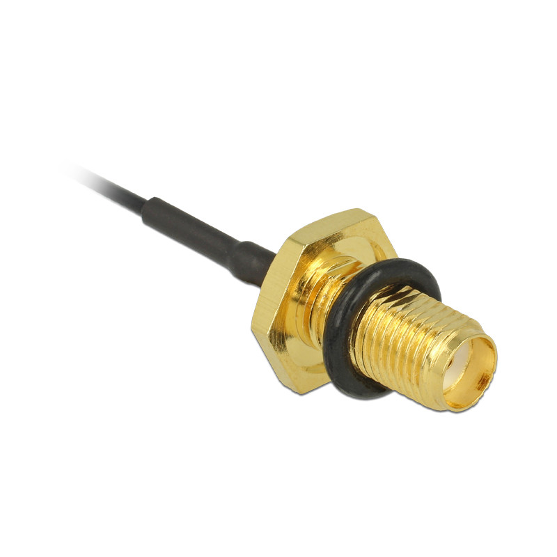 Delock Antennenkabel SMA Buchse zum Einbau zu I-PEX Inc., MHF® I Stecker 1.13 10 cm Gewindelänge 10 mm spritzwassergeschützt