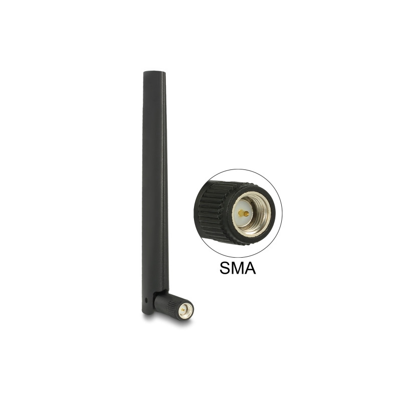 Delock ZigBee Antenne Multi Bluetooth, GSM, LTE, UMTS, WLAN IEEE 802.11 b/g/n SMA 1 ~ 4,3 dBi omni Gelenk schwarz