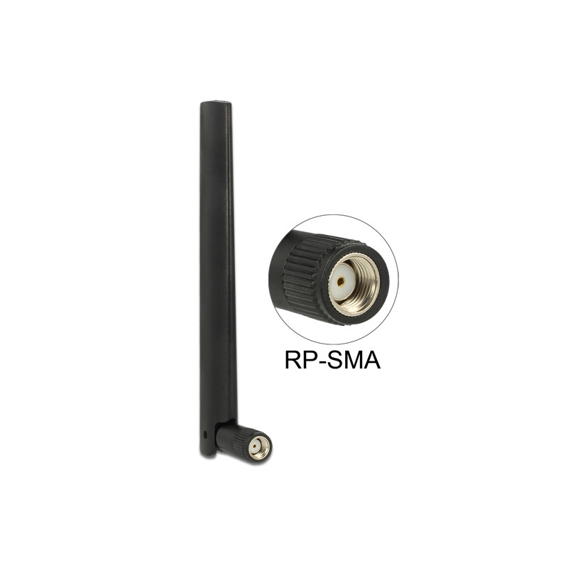Delock ZigBee Antenne Multi Bluetooth, GSM, LTE, UMTS, WLAN IEEE 802.11 b/g/n RP-SMA 1 ~ 4,3 dBi omni Gelenk schwarz