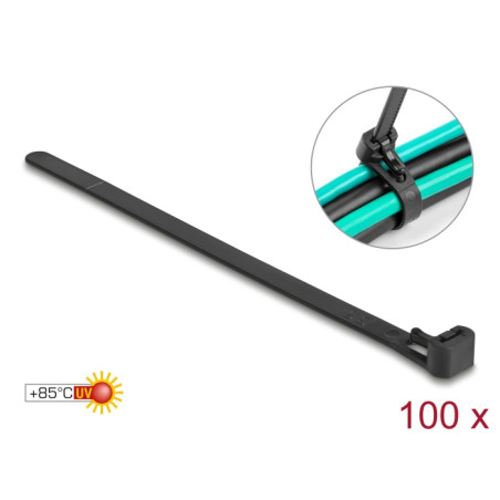 Delock Kabelbinder wiederverwendbar hitzebeständig L 150 x B 7,5 mm 100 Stück schwarz