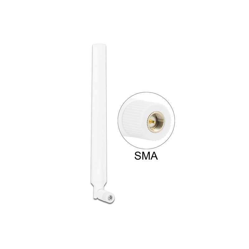 Delock LTE Antenne SMA Stecker 0 - 4 dBi omnidirektional drehbar mit Kippgelenk weiß