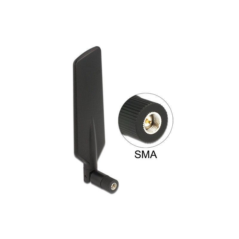 Delock LTE Antenne SMA Stecker 0,5 - 3 dBi omnidirektional drehbar mit Kippgelenk schwarz
