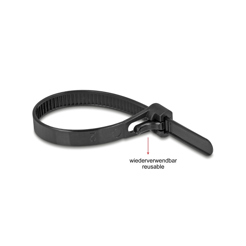 Delock Kabelbinder wiederverwendbar hitzebeständig L 150 x B 7,5 mm 100 Stück schwarz