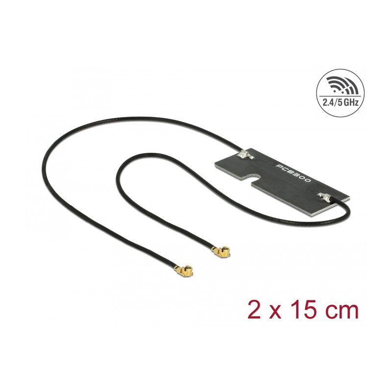 Delock WLAN 802.11 ac/a/h/b/g/n Doppelantenne 2 x I-PEX Inc., MHF® I Stecker 3 - 5 dBi 1.13 2 x 15 cm PCB intern Klebemontage