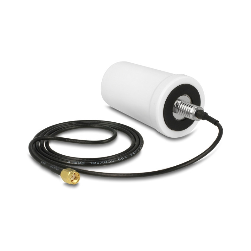 Delock WLAN 802.11 ac/a/h/b/g/n Antenne RP-SMA Stecker 1,4 - 3 dBi omnidirektional mit Anschlusskabel (ULA 100, 1 m) weiß outdoo
