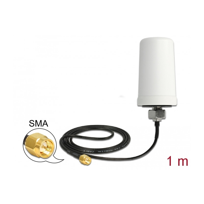 Delock GSM / UMTS Antenne SMA Stecker 0,7 - 1,6 dBi 1 m ULA100 omnidirektional starr outdoor weiß