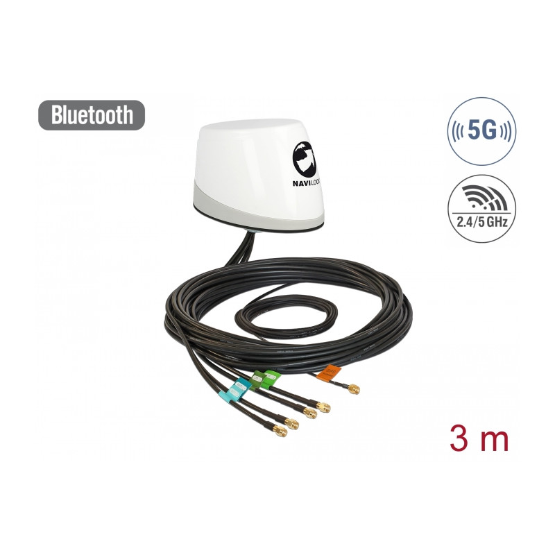 Navilock NL-400 Multiband GNSS 5G LTE-MIMO WLAN-MIMO IEEE 802.11 ac/a/h/b/g/n Antenne 5 x RP-SMA omnidirektional Dachmontage out